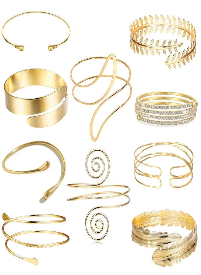 MEDOJO 10 Pcs Arm Cuff Bracelets for Women Upper Arm Bands Armband Armlet Cuff Bangle Bracelet Open Adjustable Golden Arm Bracelet Set - Image 1
